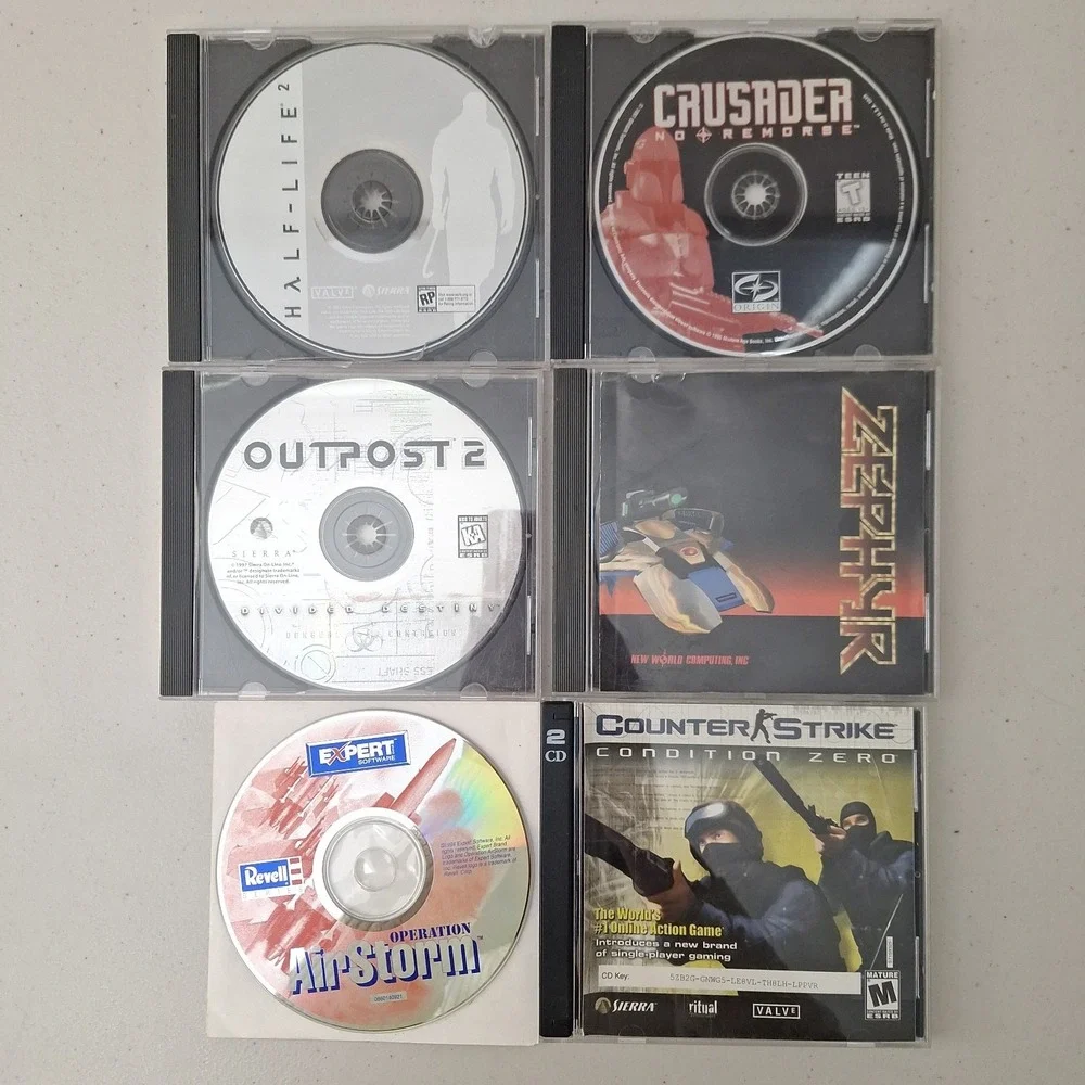 Vintage PC Game Lot of 6, Half-Life 2, Crusader, Outpost 2, Etc., All Excellent